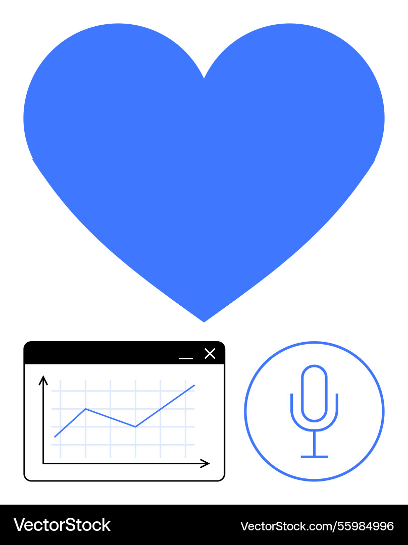 Blue heart with analytics graph and microphone vector image