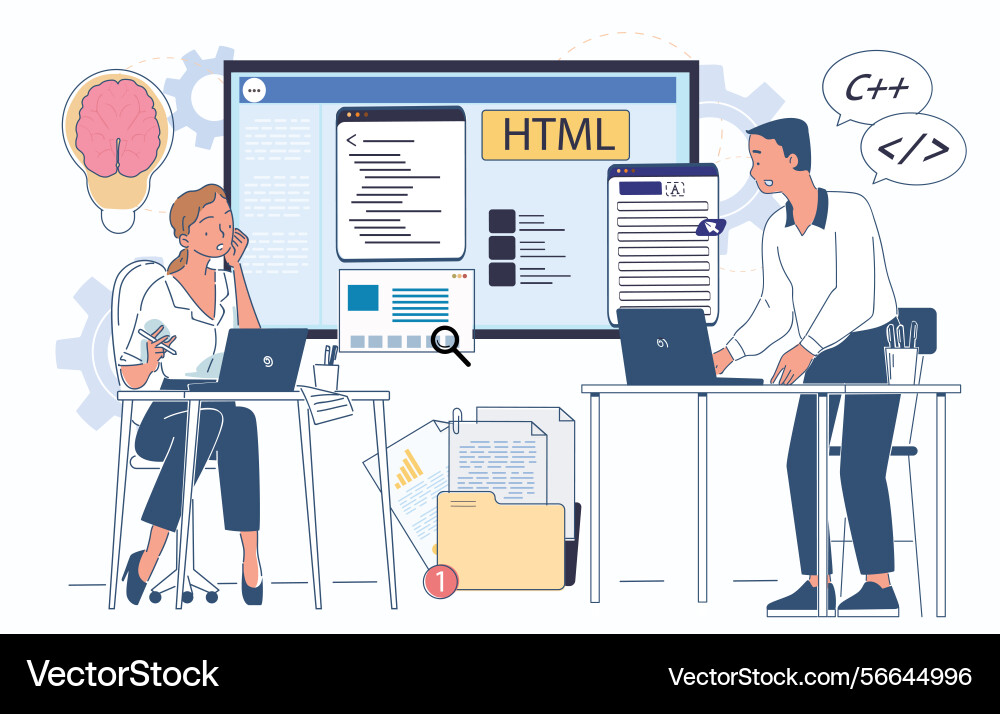 Html programming teamwork concept scene Html programming teamwork concept scene vector image