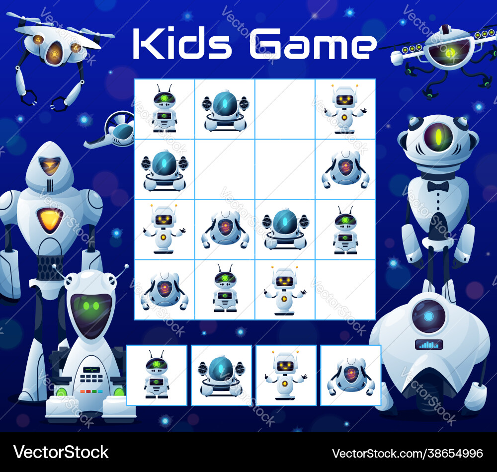 Kinder Puzzle Block Spiel mit Roboter sudoku Kinder Puzzle Block Spiel mit Roboter sudoku vektorbild