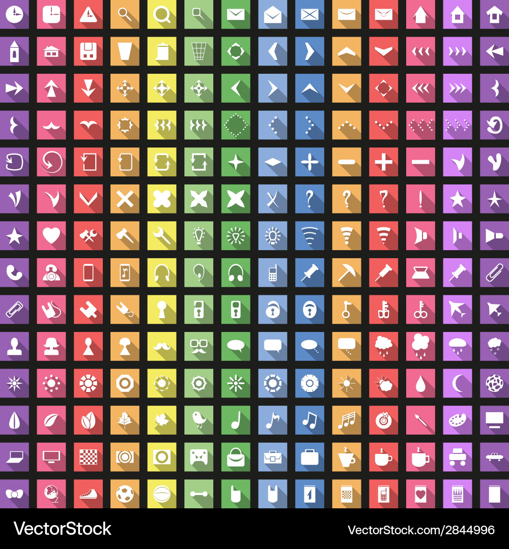 Modern flat icon set with long shadow for web Vector Image
