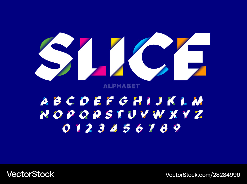 Modern vivid color sliced style font colorful Modern vivid color sliced style font colorful vector image
