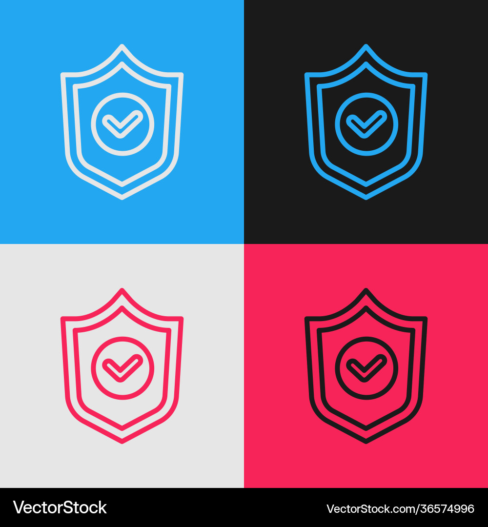 Pop art line shield with check mark icon isolated Pop art line shield with check mark icon isolated vector image