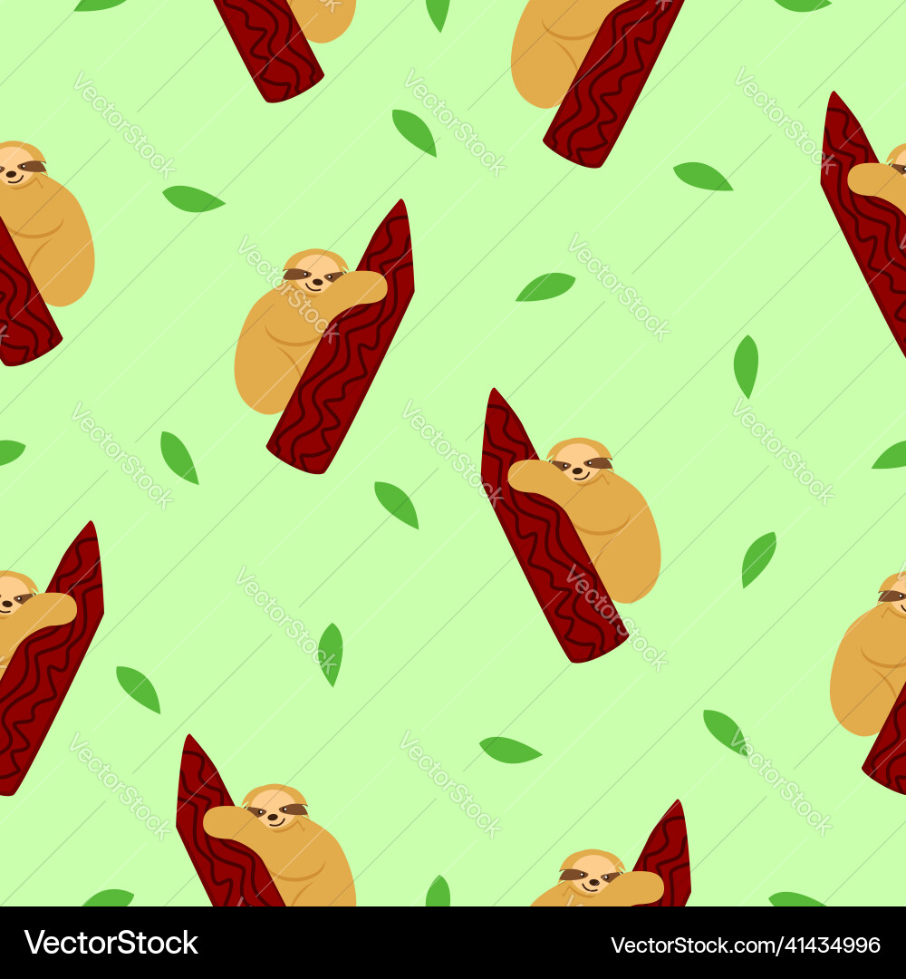 Seamless pattern of sloths hanging on tree branch Seamless pattern of sloths hanging on tree branch vector image