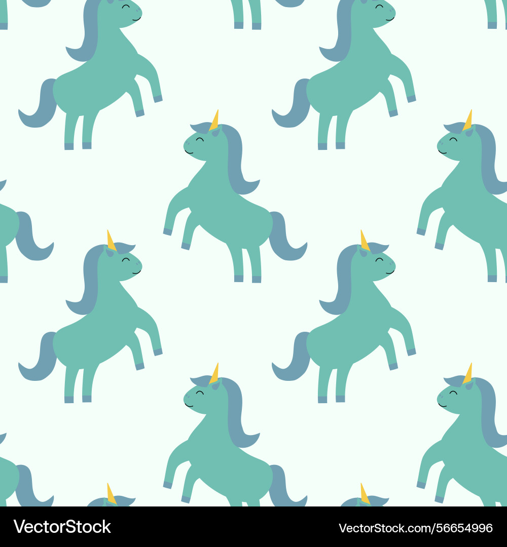 Seamless pattern with green unicorn vector image