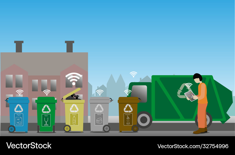 Smart garbage monitoring iot use case Smart garbage monitoring iot use case Vector Image