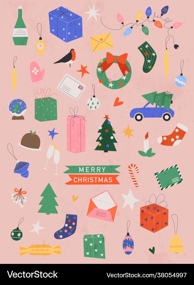 Collection christmas items elements vector image