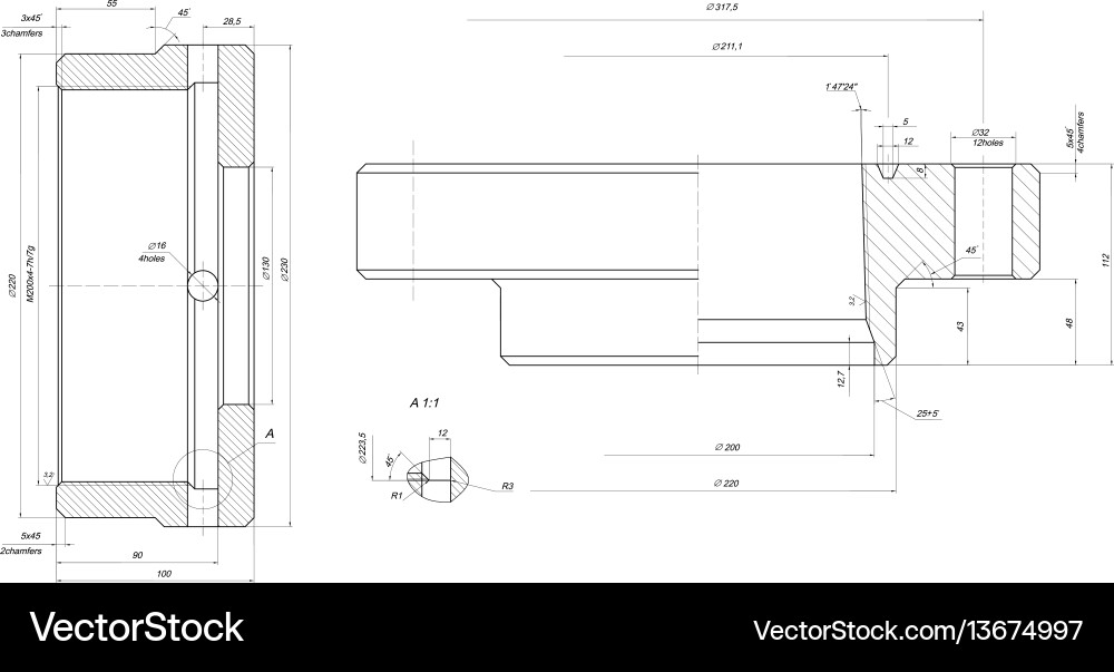 Expanded engineering elements with chamfers vector image