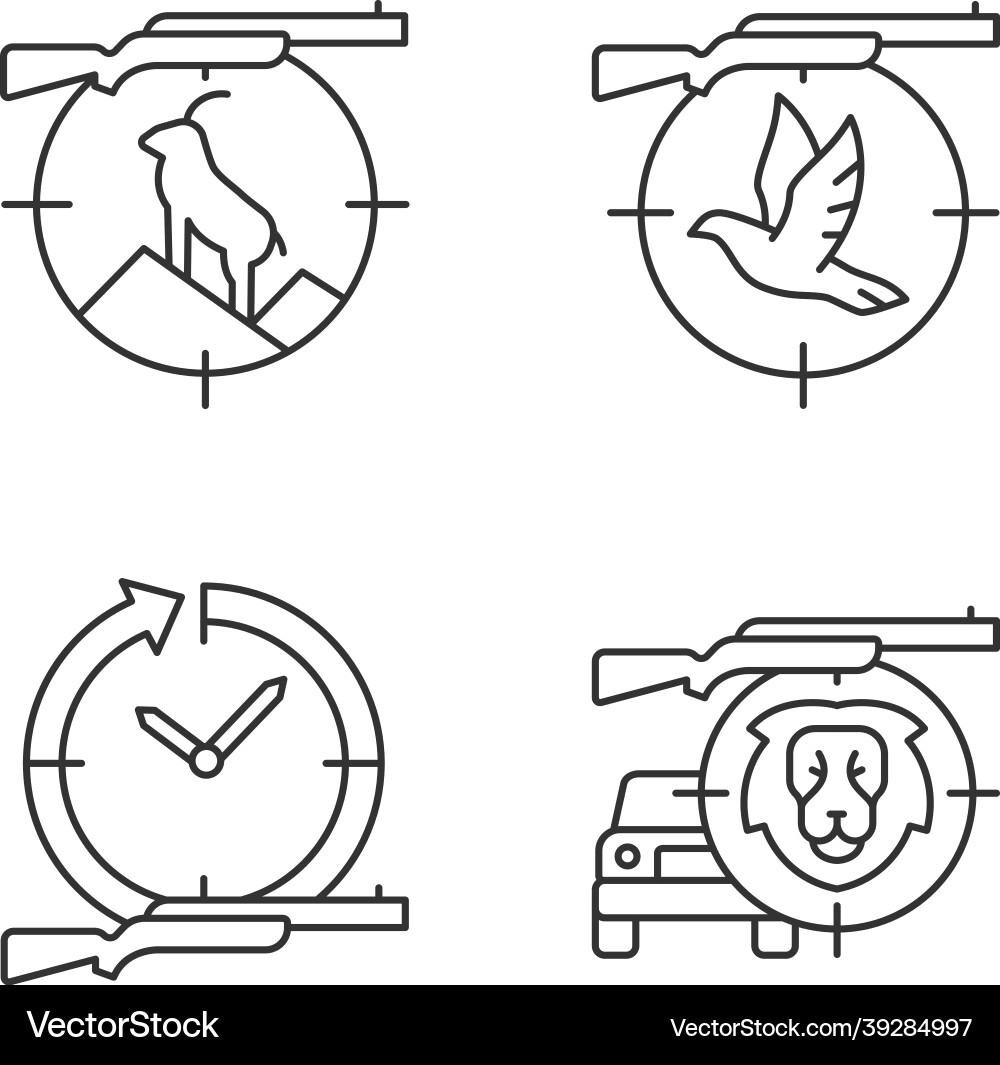 Hunting types linear icons set Hunting types linear icons set Vector Image