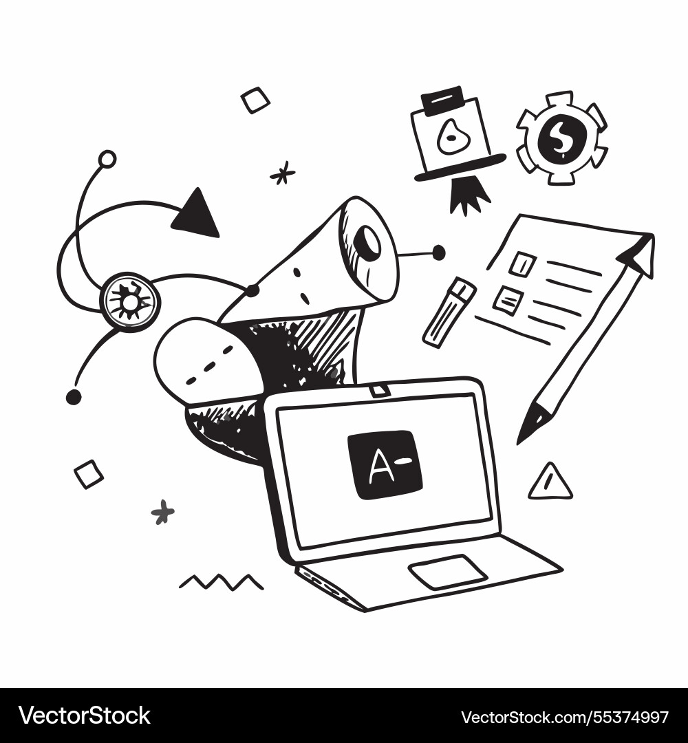 Laptop with holographic ai qa and improvement vector image