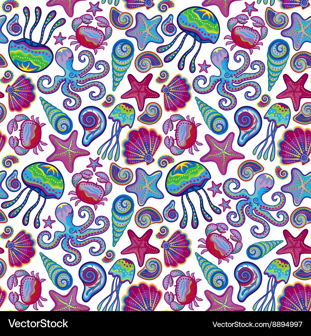 Seamless pattern with colorful sea creatures Vector Image
