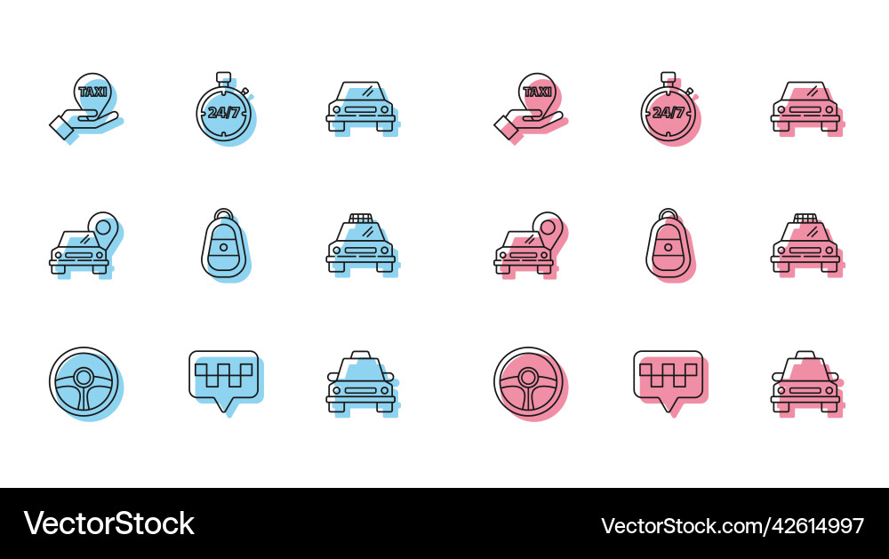 Set line steering wheel map pointer with taxi Set line steering wheel map pointer with taxi vector image