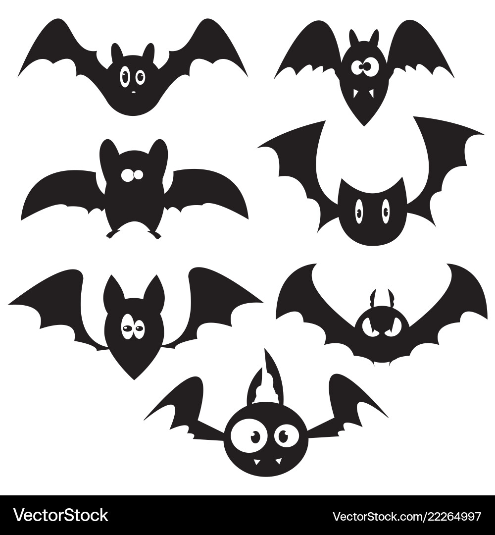 Set of bats for halloween collection black Set of bats for halloween collection black vector image