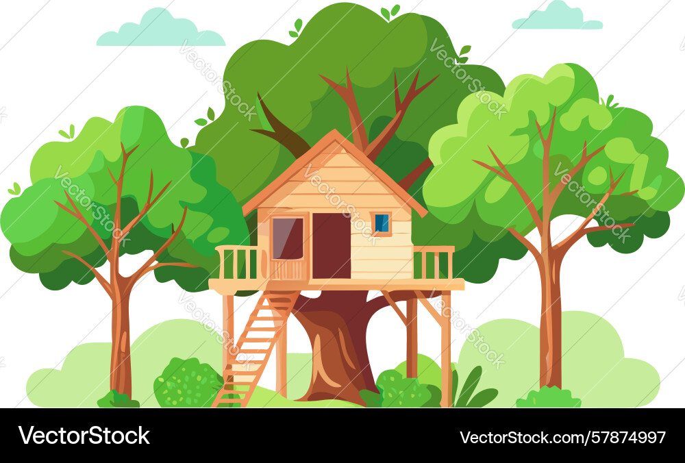 Treehouse in forest landscape art design Vector Image