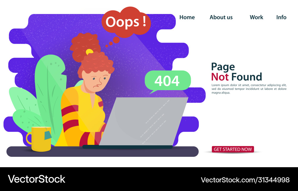 Banner oops 404 error page not found internet Banner oops 404 error page not found internet vector image