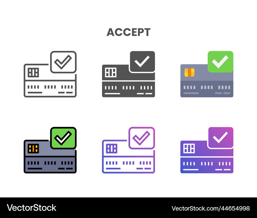 Credit card accept icon set with different styles Credit card accept icon set with different styles Vector Image