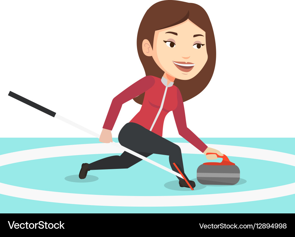 Curling player playing on the rink Vector Image