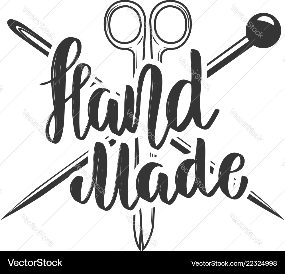 Handmade Scissors & Needle Emblem Vector Image