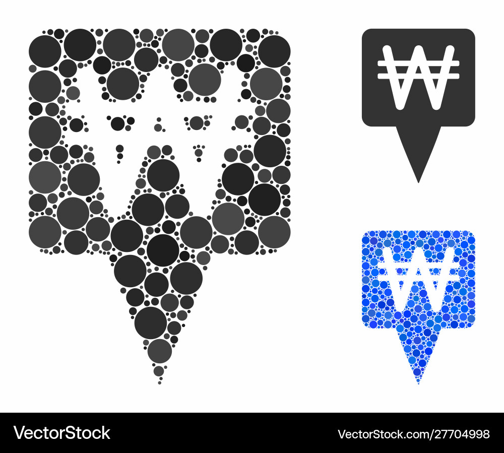Korean won map pointer mosaic icon round dots Vector Image
