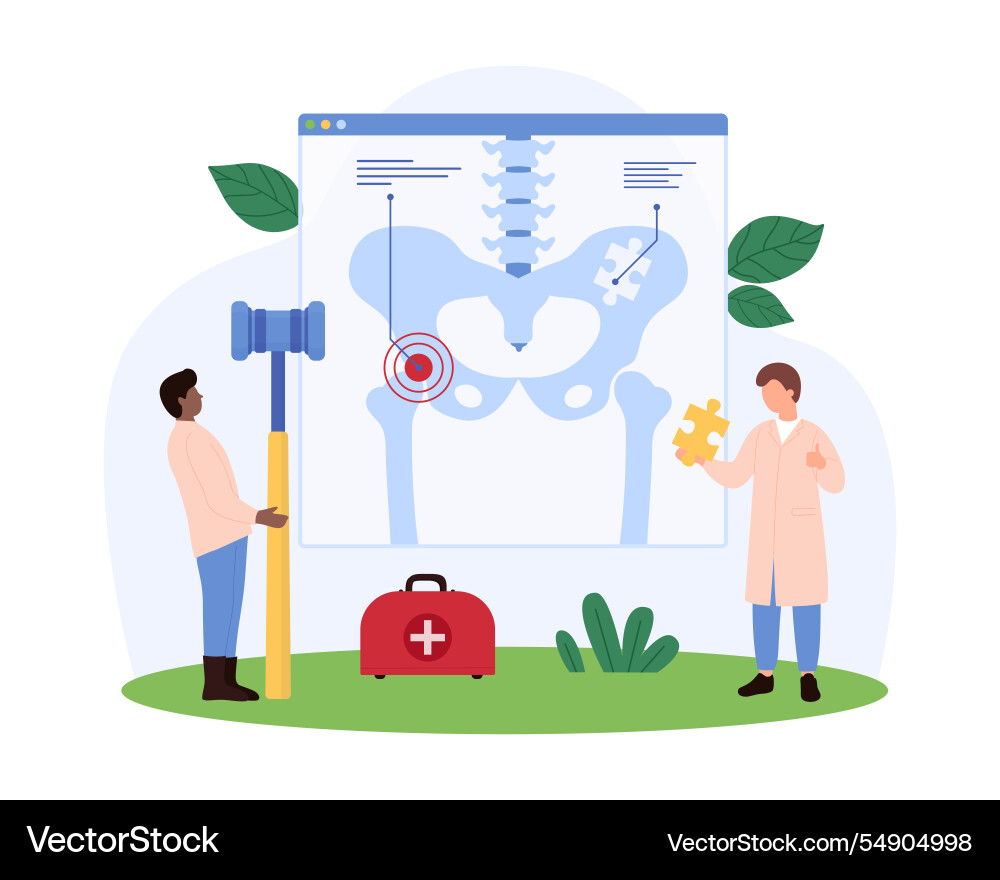 Orthopedic examination of hip joint concept Orthopedic examination of hip joint concept vector image