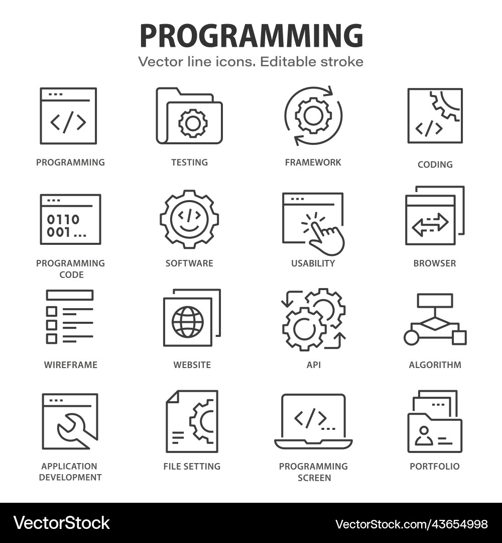 Programming line icons set of software code Programming line icons set of software code vector image