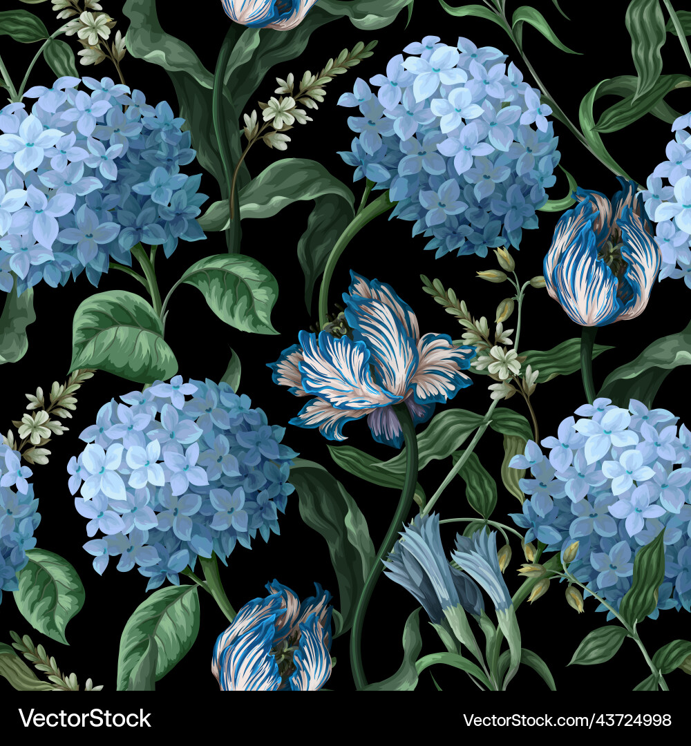Seamless botanical pattern with hydrangeas Seamless botanical pattern with hydrangeas Vector Image