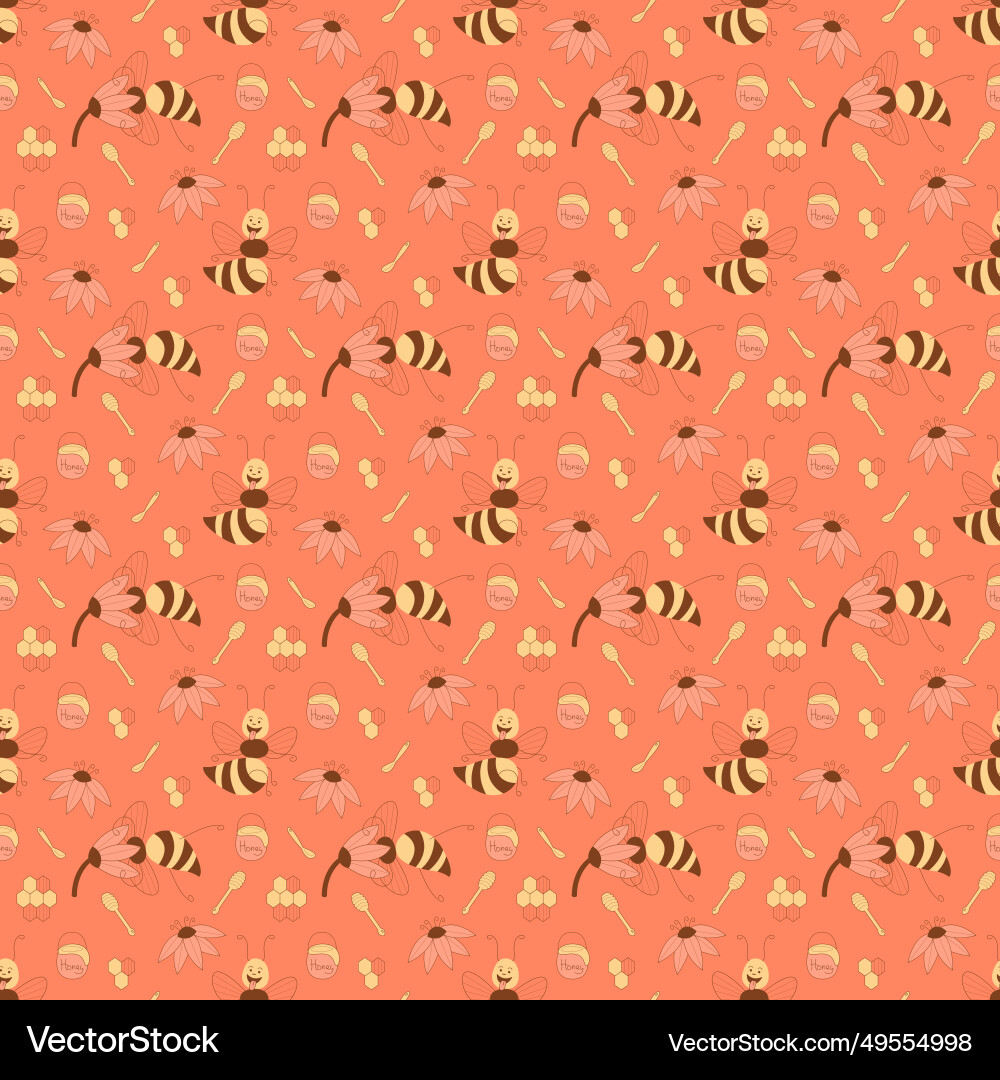 Seamless pattern with cute cheeky bees characters Seamless pattern with cute cheeky bees characters vector image