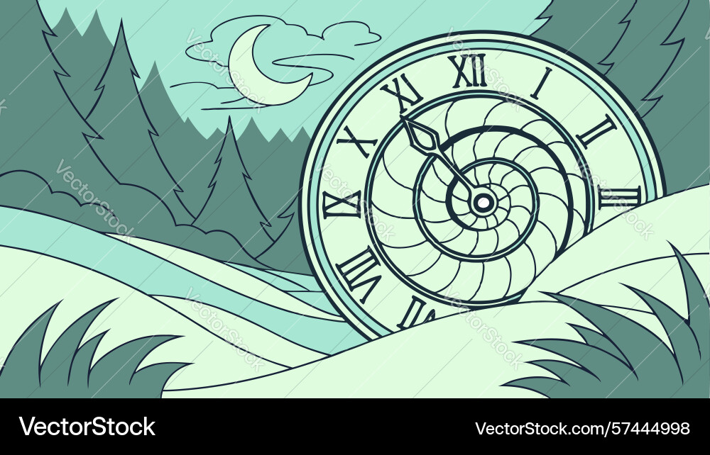 Spiral clock face in abstract nature setting vector image