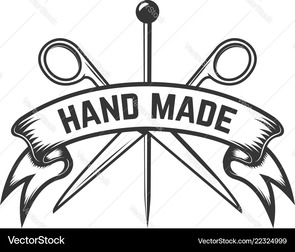 Handmade emblem template with scissors Handmade emblem template with scissors Vector Image