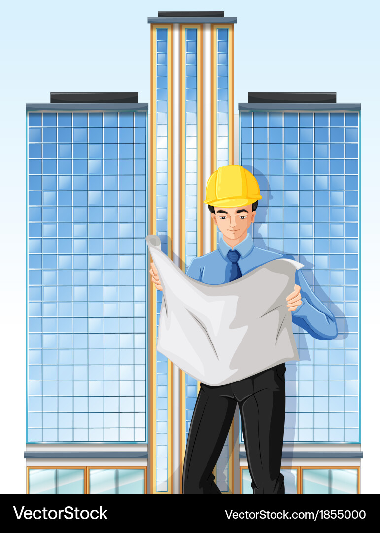 An engineer in front of a tall building vector image