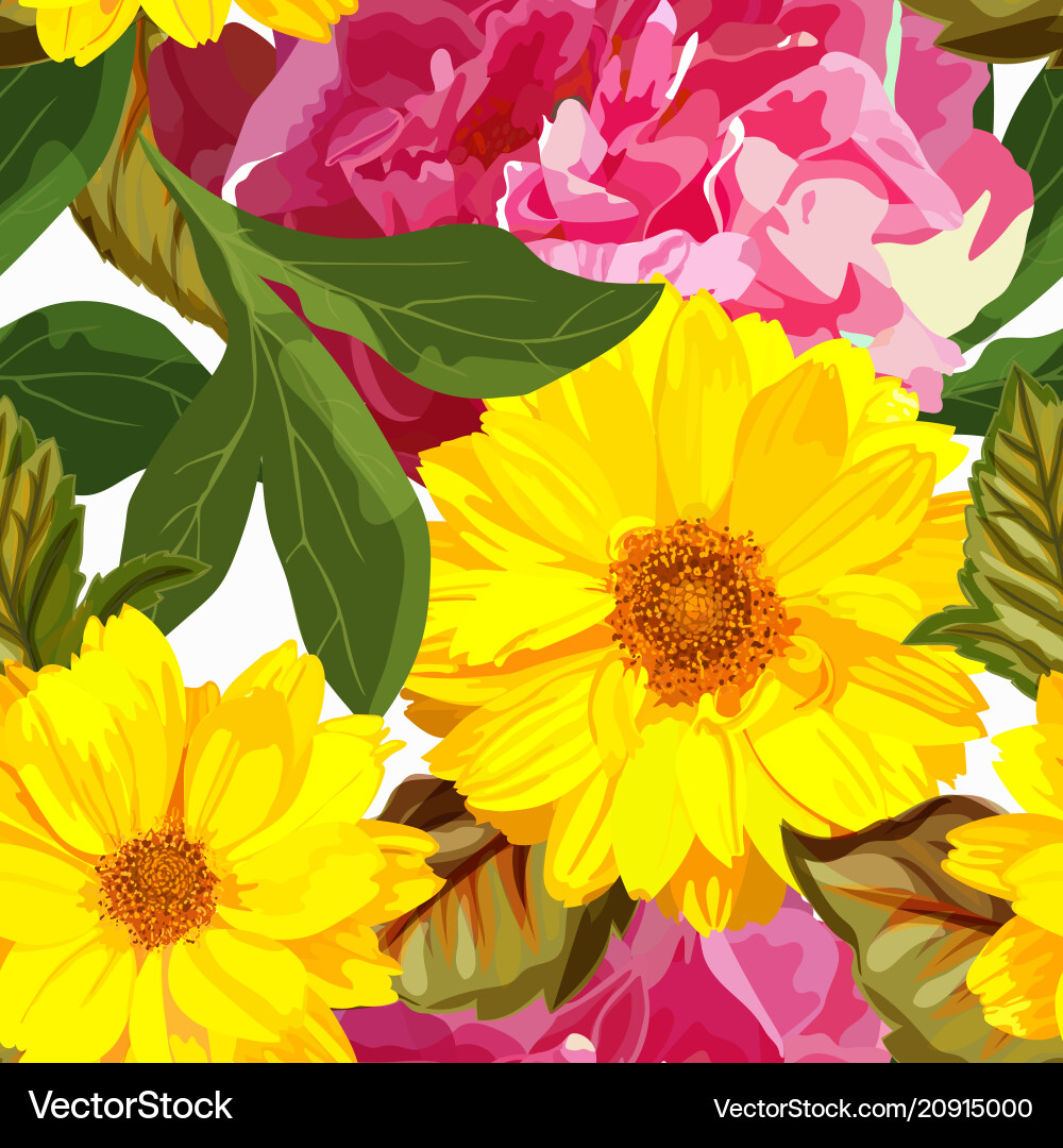Chrysanthemum and Peony Floral Pattern Vector Image