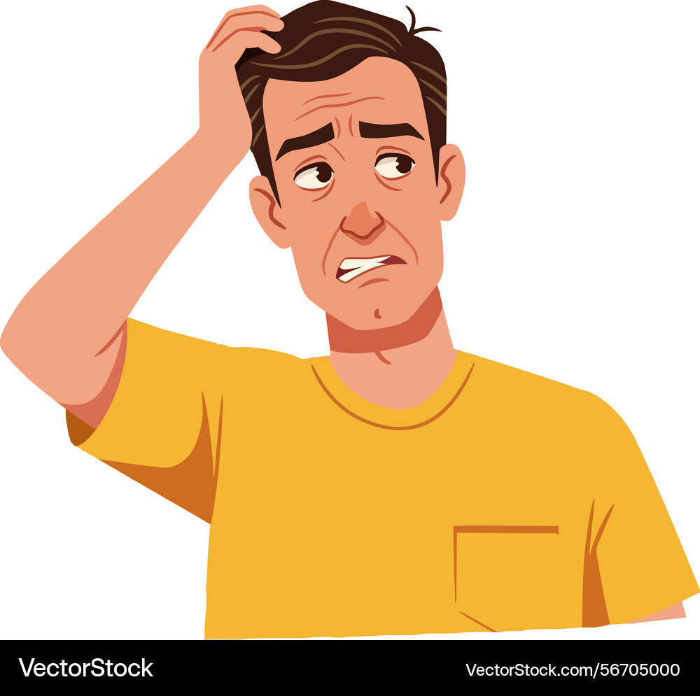 Man scratching head thinking confused expression Man scratching head thinking confused expression vector image