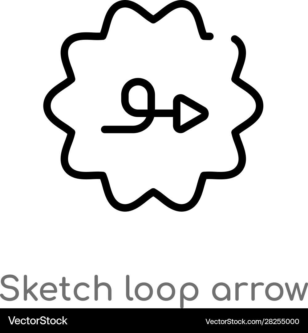 Outline sketch loop arrow icon isolated black vector image