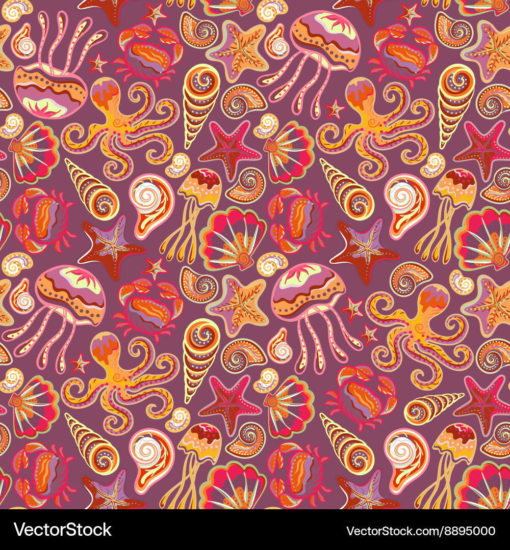 Seamless pattern with colorful sea creatures Vector Image