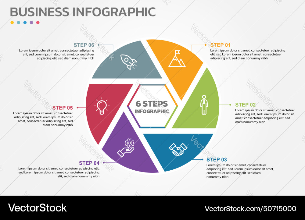 Visual data presentation cycle diagram with 6 Visual data presentation cycle diagram with 6 vector image