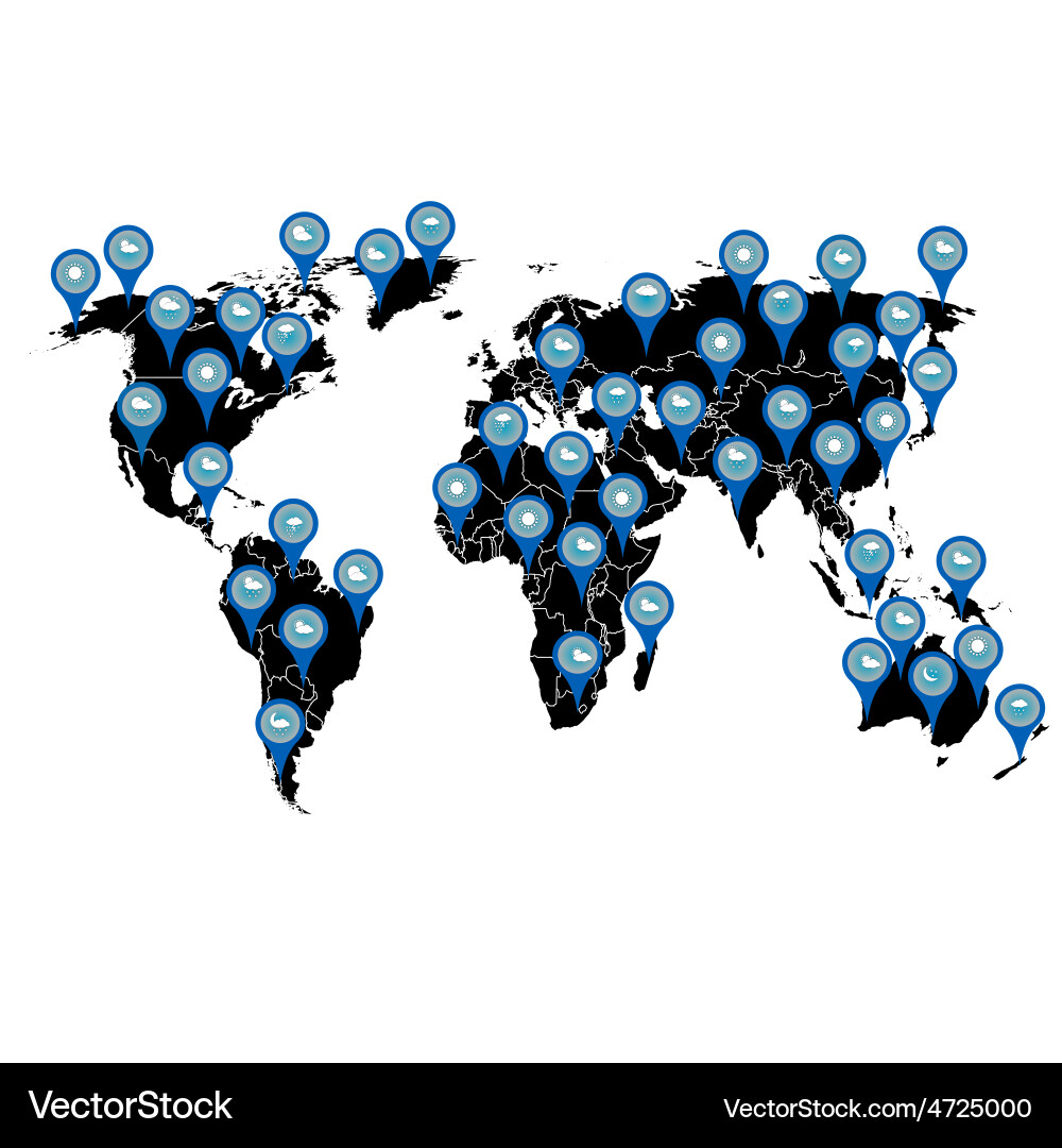 World map with pointers for weather vector image