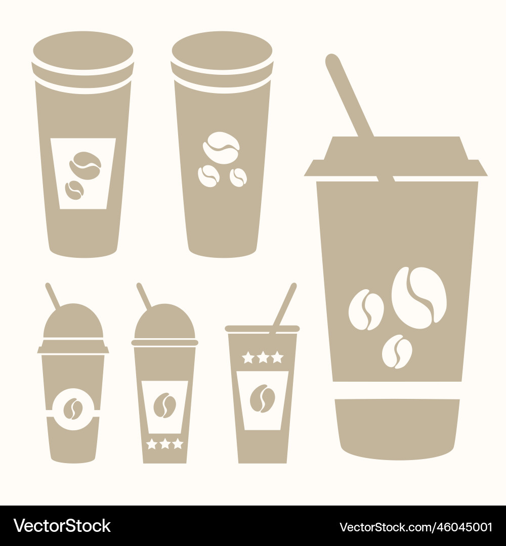 Brown paper cup coffee silhouette collection Vector Image