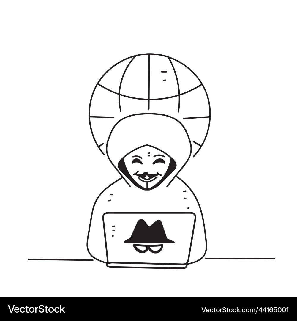 Hand drawn doodle anonymous hacker symbol icon – Royalty-Free Vector |  VectorStock, image size:1000x1080