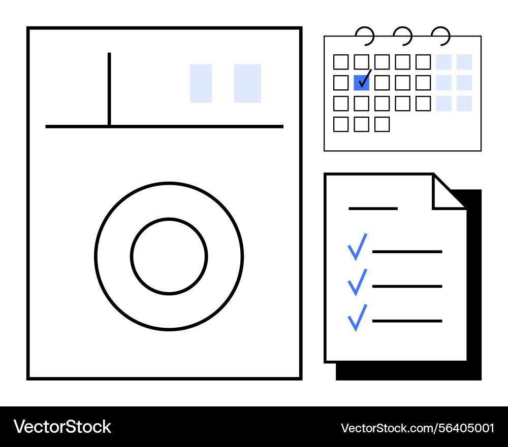 Laundry machine with task checklist and calendar Vector Image