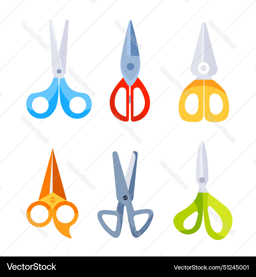 Scissors set with handles stationery vector image