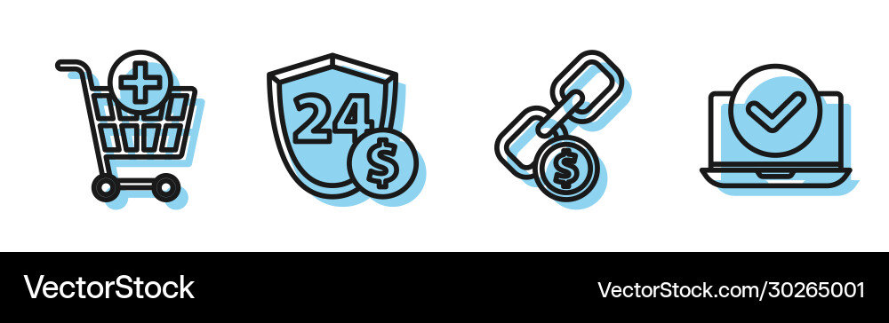 Set line chain link and coin add to shopping cart Set line chain link and coin add to shopping cart vector image