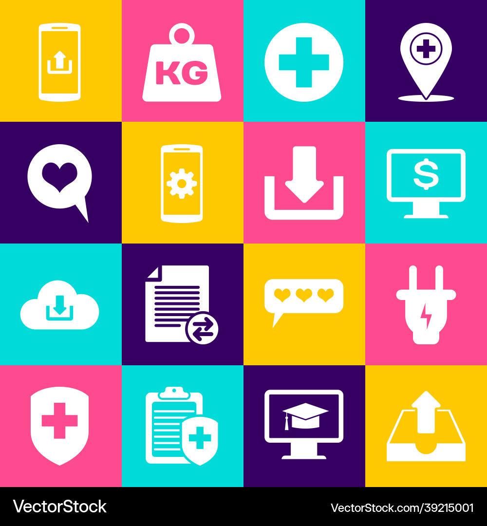 Set upload inbox electric plug monitor Vector Image