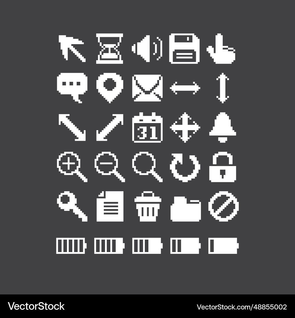 8 bit set of pc toolbar interface icons vector image
