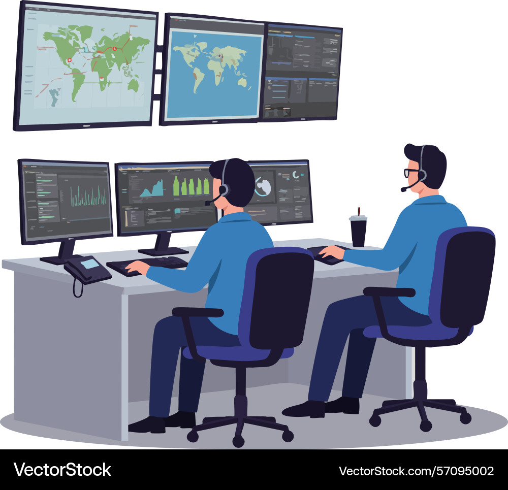 Call center operators working with multiple Call center operators working with multiple vector image