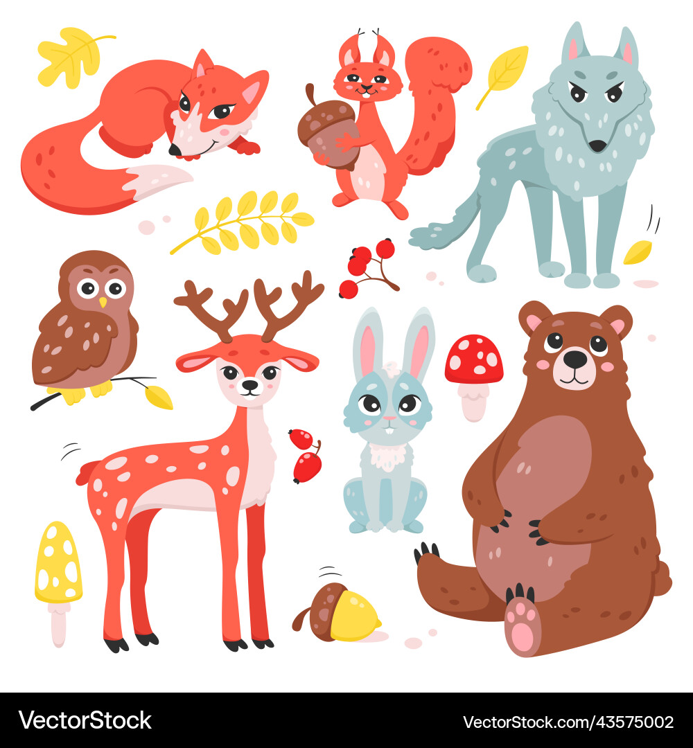 Cartoon isolated forest characters with autumn Cartoon isolated forest characters with autumn Vector Image