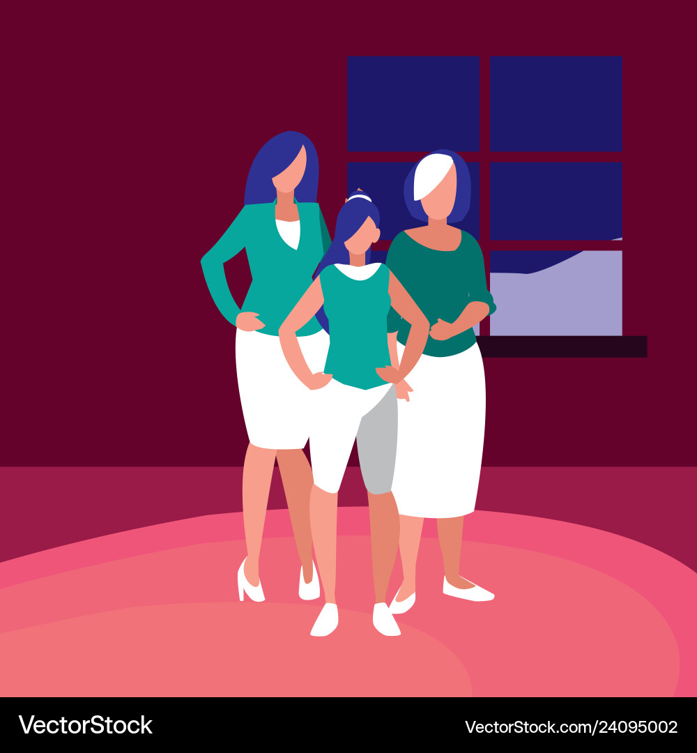 Cute mother with daughter and grandmother Cute mother with daughter and grandmother Vector Image