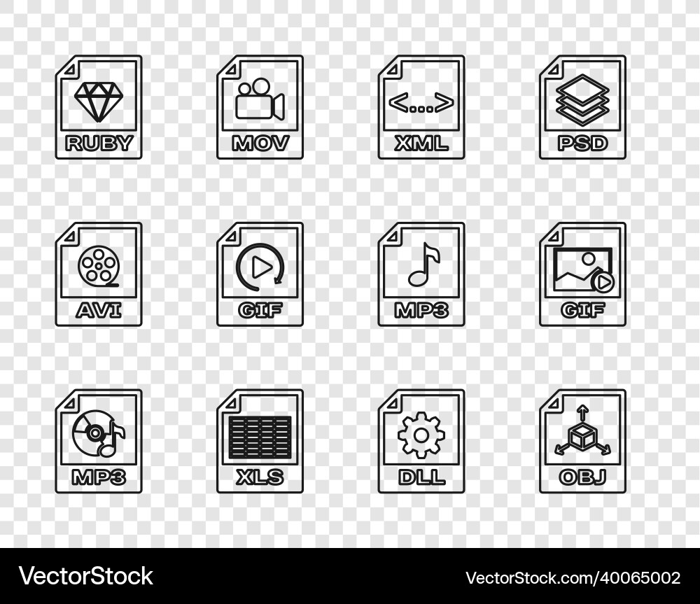 Set line mp3 file document obj xml xls ruby Set line mp3 file document obj xml xls ruby vector image