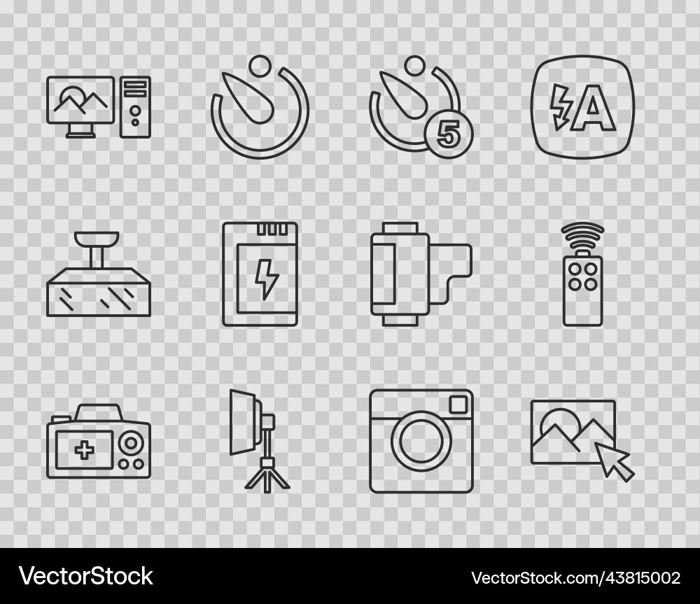 Set line photo camera retouching timer Set line photo camera retouching timer vector image