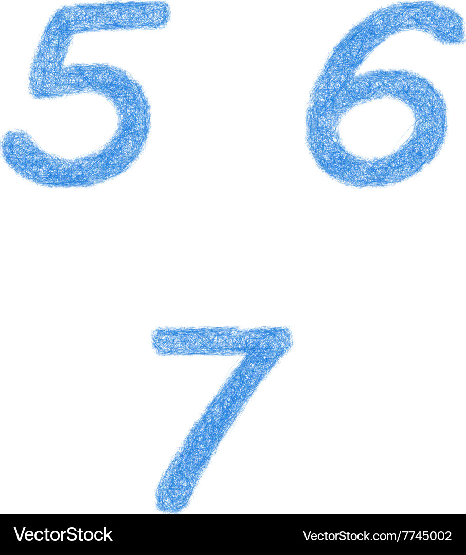 Sketch font set - numbers 5 6 7 vector image