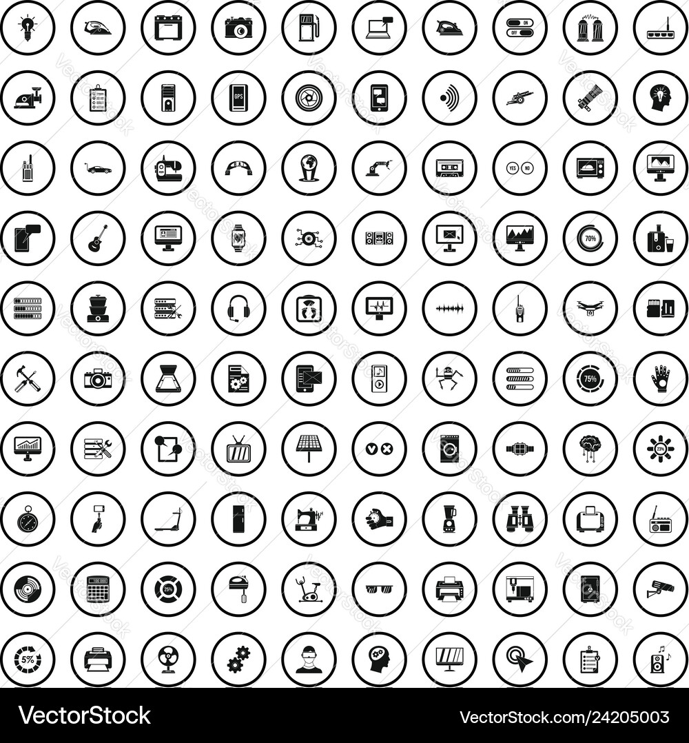 100 settings icons set simple style Vector Image
