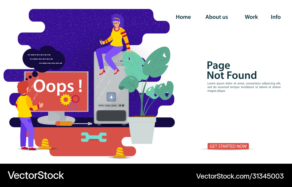 Banner oops 404 error page not found problems Banner oops 404 error page not found problems vector image